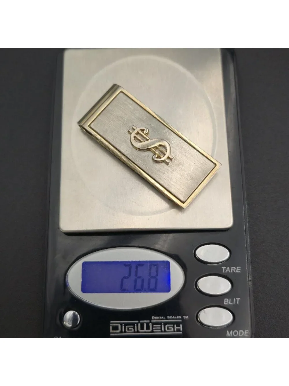 Vintage Two Tone Brushed Silver & Gold Dollar Sign Minimalist Men's Money Clip B